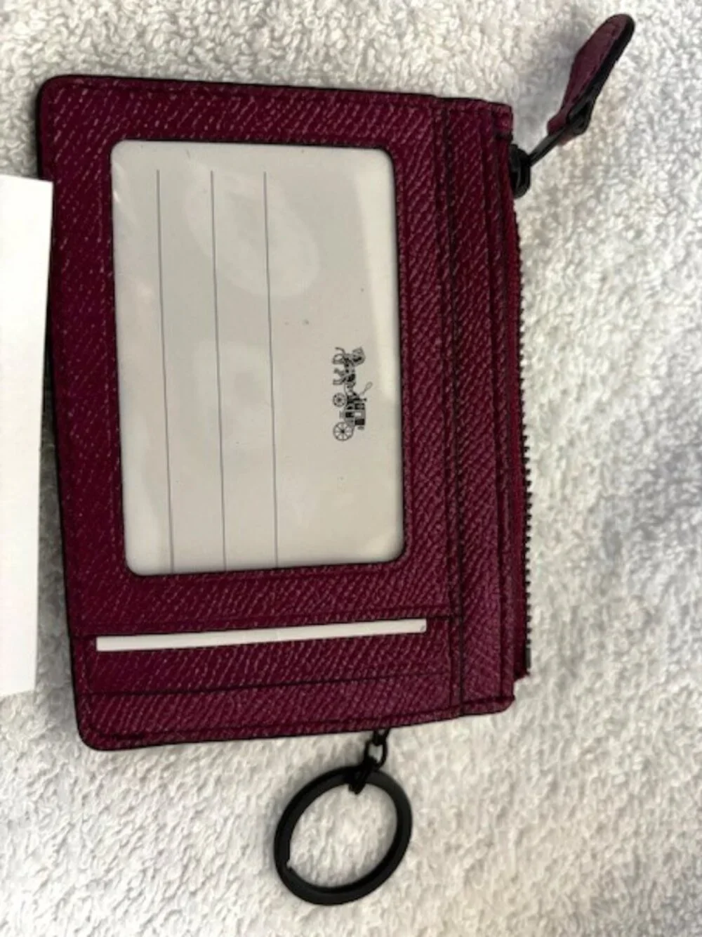 Coach Mini mauve leather Skinny Card case with dark matte black metal hardware